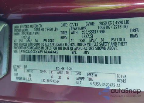 2014 Ford Escape Se из США, поврежденный, VIN 1FMCU0GX4EUA44342